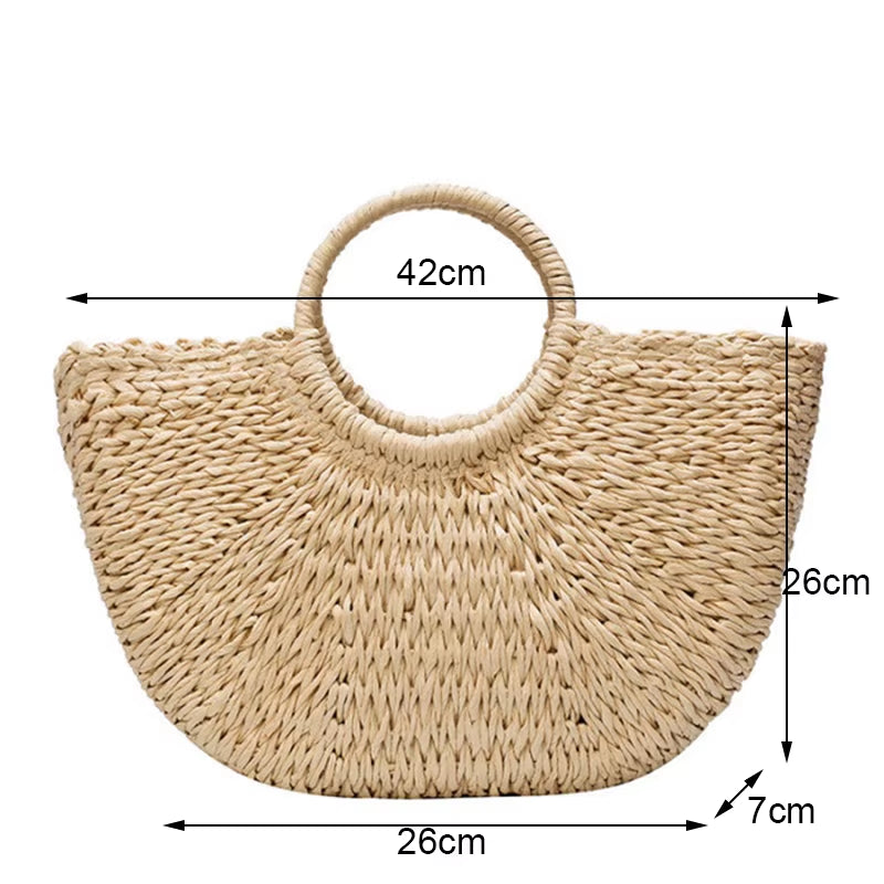 New Fashion MOON Straw Handbags Women Summer Beach Bag Rattan Bag Handmade Vintage Woven Handbag for Women Bolsa Femme