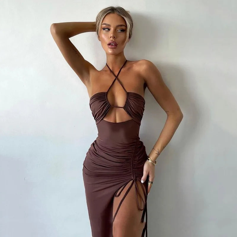 Sleeveless Sexy Dress Women Clothing Backless Hollow Out Slim Party Dresses Fashion Casual Summer Bodycon Elegant Split Dress