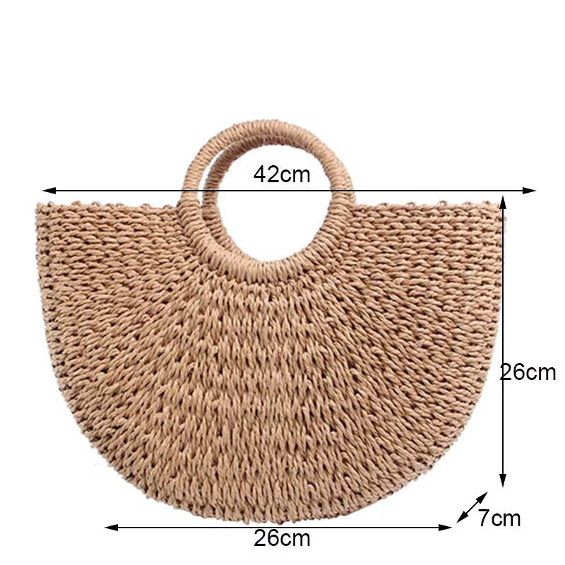 New Fashion MOON Straw Handbags Women Summer Beach Bag Rattan Bag Handmade Vintage Woven Handbag for Women Bolsa Femme