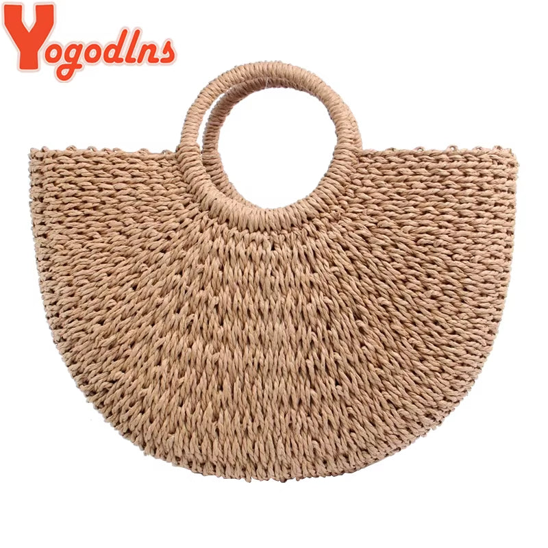 New Fashion MOON Straw Handbags Women Summer Beach Bag Rattan Bag Handmade Vintage Woven Handbag for Women Bolsa Femme