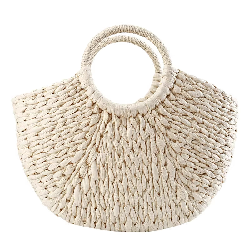 Women New Straw Handbags Woman Handmade Woven Basket Rattan Handbag for Femme Ladies Simple All-Match Handbag