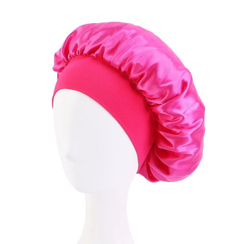 New Women'S Satin Solid Wide-Brimmed Sleeping Hat Unisex Head Wrap Elastic Band Cap Hair Care Bonnet Night Hat Bonnet De Nuit