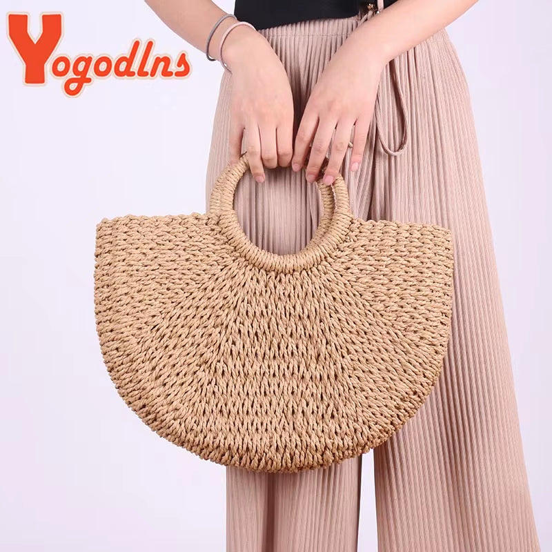 New Fashion MOON Straw Handbags Women Summer Beach Bag Rattan Bag Handmade Vintage Woven Handbag for Women Bolsa Femme