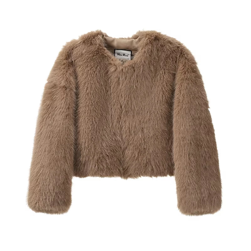 Iconic Street Fashion Week Luxury Brand Gardient Cropped Faux Fur Coat Women Winter 2024 Hot Cool Girls Fluffy Short Fur Jacket